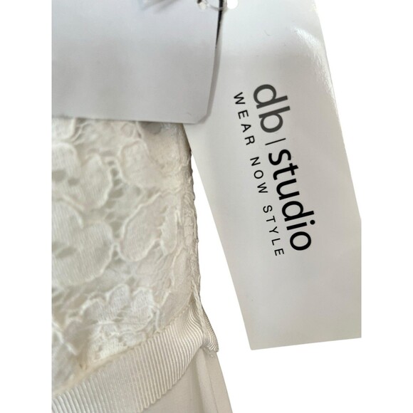 DB Studio Wedding Dress NWT Sz 10 Scalloped V-Neck Lace Bodice A-Line Soft White - Picture 3 of 16